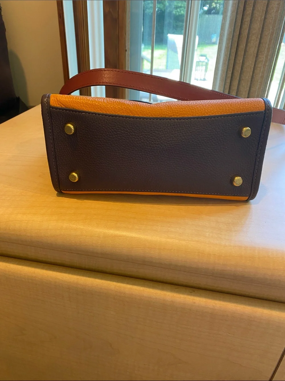 Coach Two-Tone Pebble Leather Tote in Orange and Burgundy